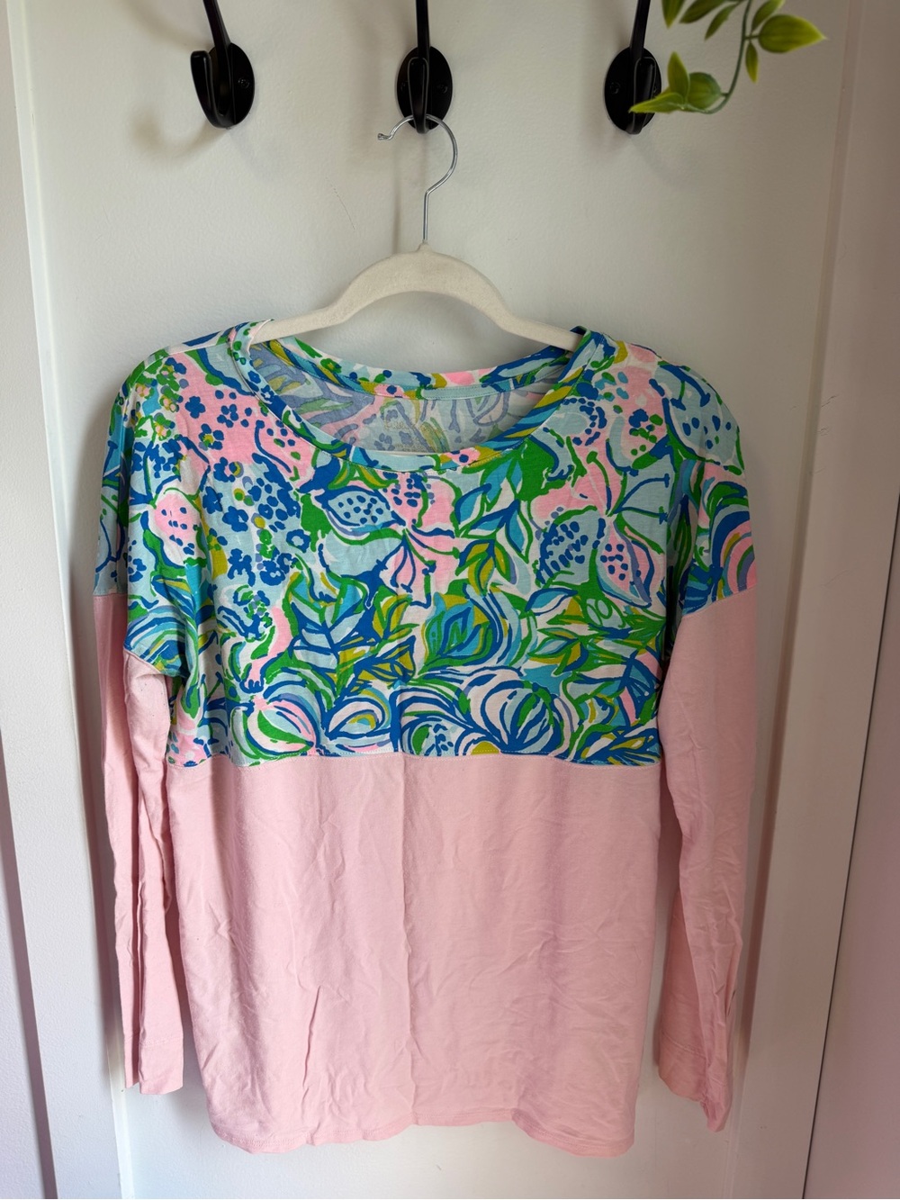 Lilly Pulitzer Pastel Pink Top with Blue, Green & Yellow Floral Print